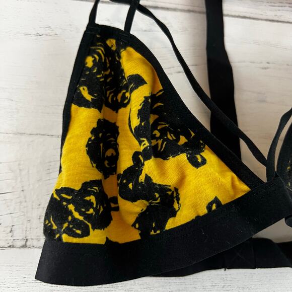 Free People NWT Yellow and Black Flocked Triangle Bralette Size S - Picture 7 of 7